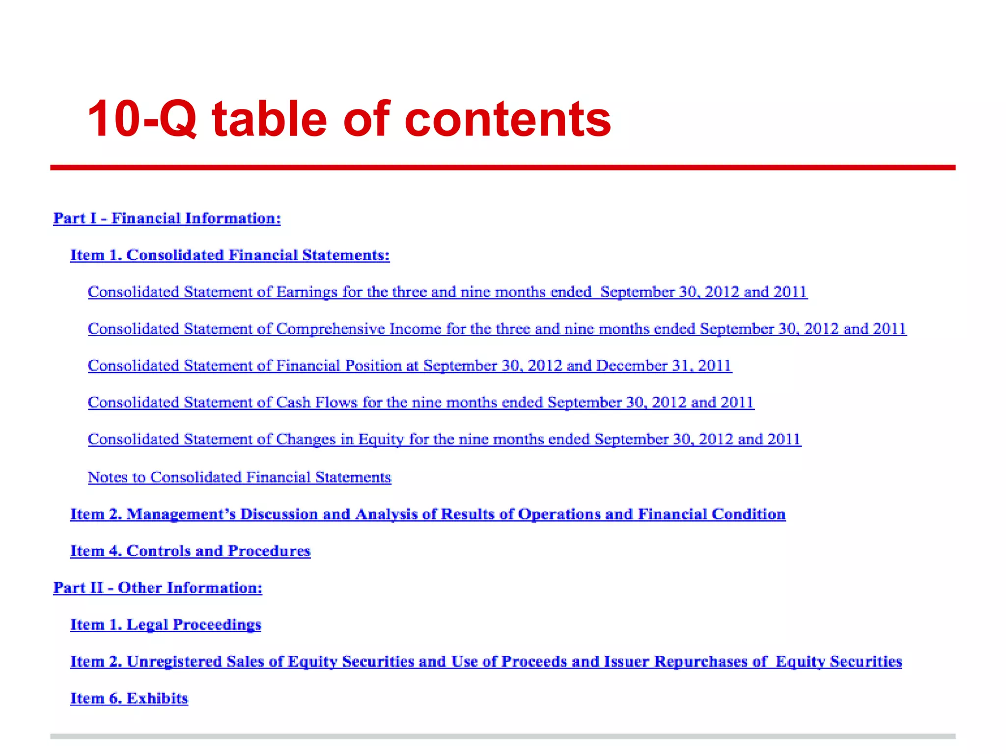 10-Q table of contents
 