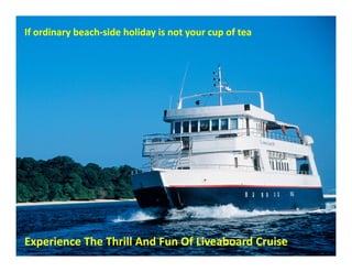 If ordinary beach-side holiday is not your cup of tea
            beach-




Experience The Thrill And Fun Of Liveaboard Cruise
 