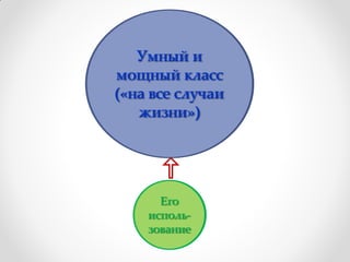 Умный и
мощный класс
(«на все случаи
   жизни»)




      Его
    исполь-
    зование
 