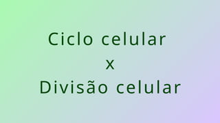 Ciclo celular
x
Divisão celular
 