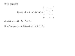 














..
....
..
....
)()(666 hfdbBAP
D’où, en posant
On obtient
De même, on cherche à obtenir u à partir de :
.6245 PPPPr 
5P
 