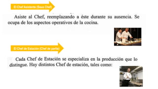 El Chef Asistente (Sous Chef) 
El Chef de Estación (Chef de partie) 
 