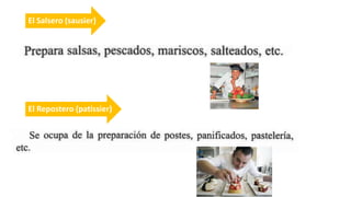 El Salsero (sausier) 
El Repostero (patissier) 
 