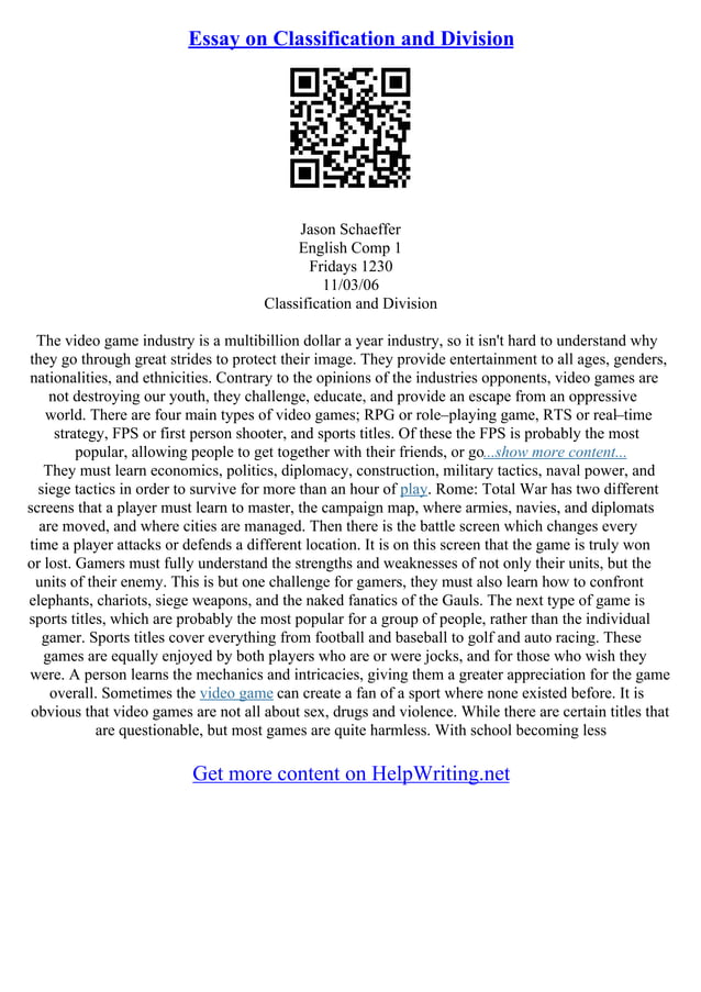 Division classification essay examples