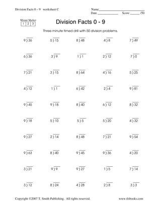 division fluency drill math facts