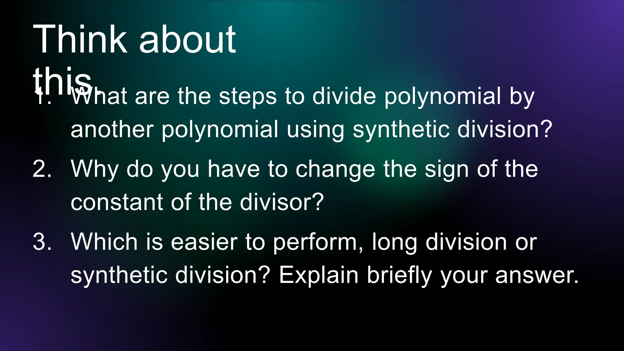Division of Polynomials using Synthetic Division.pptx | Science