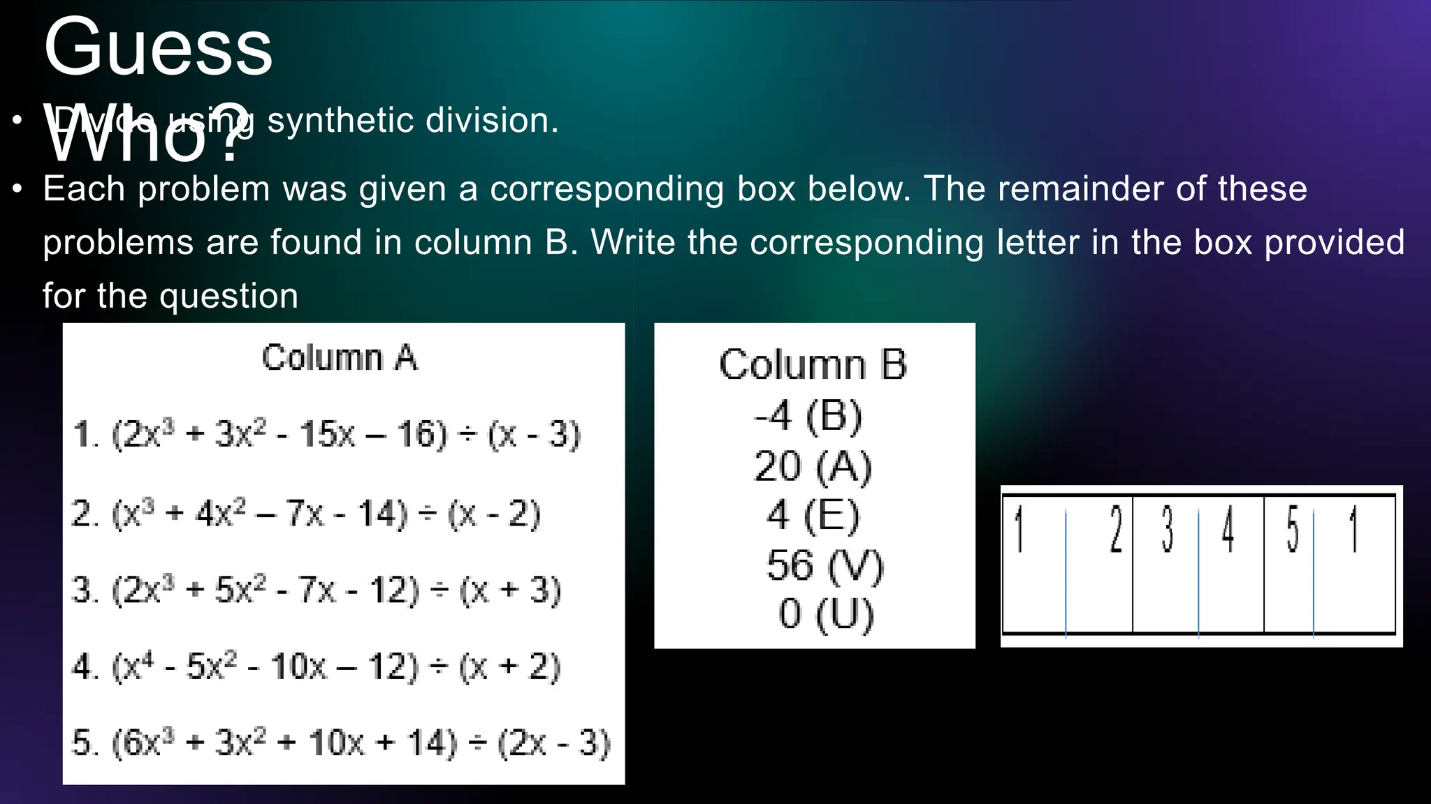 Division of Polynomials using Synthetic Division.pptx | Science