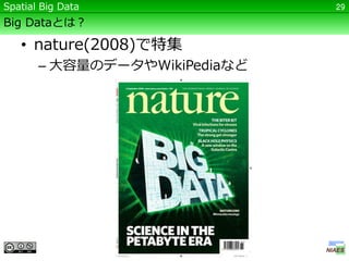 Spatial Big Data               29

Big Dataとは？

   • nature(2008)で特集
       – 大容量のデータやWikiPediaなど
 