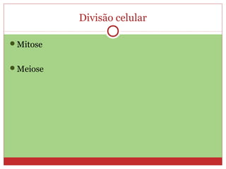 Divisão celular
Mitose
Meiose
 