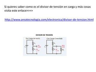 Si quieres saber como es el divisor de tensión en carga y más cosas
visita este enlace>>>>
http://www.areatecnologia.com/electronica/divisor-de-tension.html