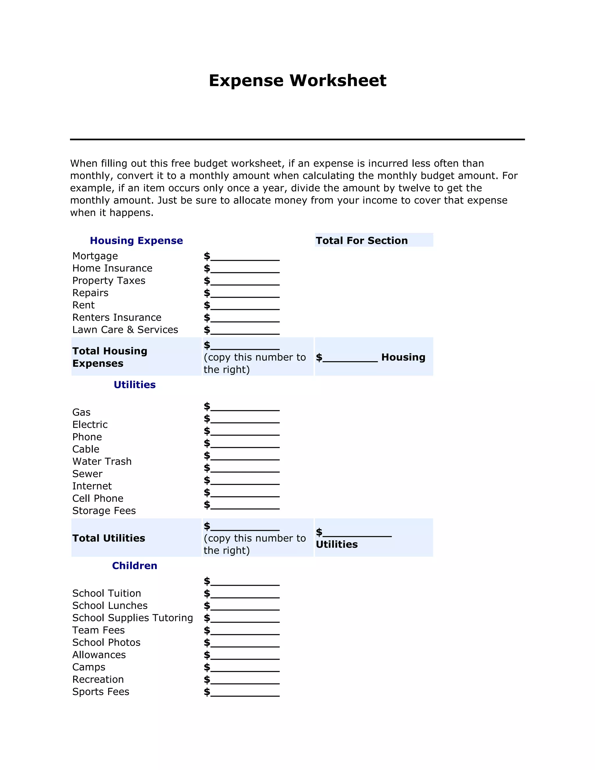 Income and expense tracker for divorce.