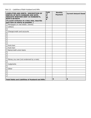 Divorce finance worksheet | PDF
