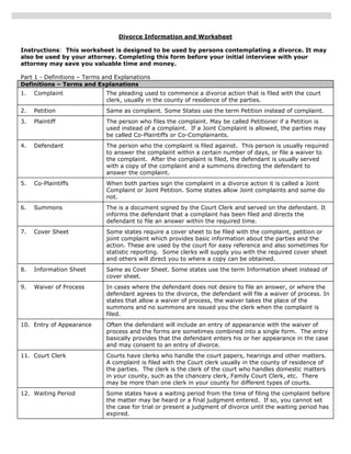 Divorce information and worksheet | PDF