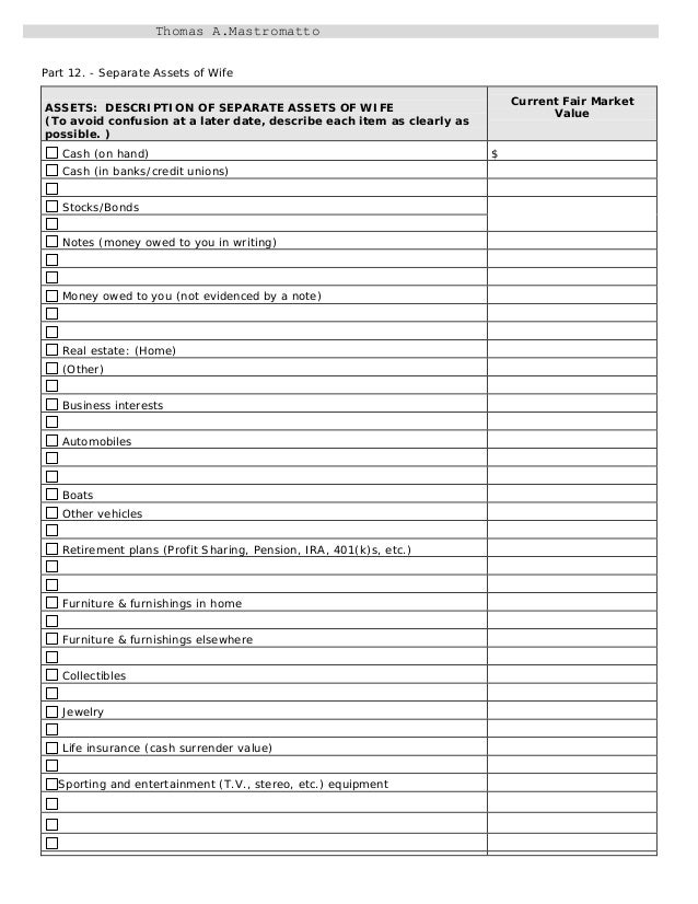 Divorce information and worksheet