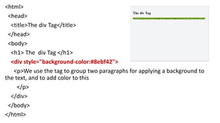 Div tag outlet in html