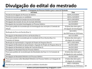 Felipe Pontes
www.contabilidademq.blogspot.com
Divulgação do edital do mestrado
14
 