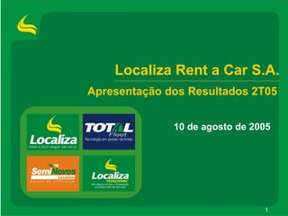 Localiza Rent a Car S.A.
Apresentação dos Resultados 2T05


              10 de agosto de 2005




                                1
 