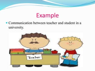 Example
 Communication between teacher and student in a
university.
 