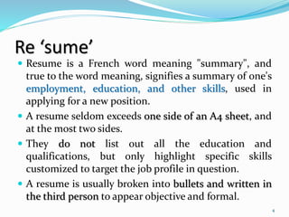 Resumed Definition Resume/ C.V/ Biodata and E- portfolio | PPTX