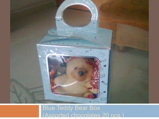 Blue Teddy Bear Box
(Assorted chocolates 20 pcs.)
 