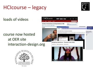 HCIcourse – legacy
loads of videos
course now hosted
at OER site
interaction-design.org
 