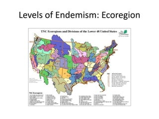 Levels of Endemism: Ecoregion
 