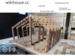 wikihouse.cc shared economy
Be lazy like a fox
Share global,
manufacture local
modular
New Zealand
 