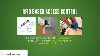 RFID	BASED	ACCESS	CONTROLRFID	BASED	ACCESS	CONTROLRFID	BASED	ACCESS	CONTROLRFID	BASED	ACCESS	CONTROLRFID	BASED	ACCESS	CONTROLRFID	BASED	ACCESS	CONTROL
RFID	BASED	ACCESS	CONTROL
RFID	BASED	ACCESS	CONTROL
RFID	BASED	ACCESS	CONTROL
RFID	BASED	ACCESS	CONTROL
RFID	BASED	ACCESS	CONTROL
RFID	BASED	ACCESS	CONTROL
RFID	BASED	ACCESS	CONTROL
RFID	BASED	ACCESS	CONTROL
RFID	BASED	ACCESS	CONTROLRFID	BASED	ACCESS	CONTROL
	 	 	
Electromagnet	door	lock	35	Euro	 	
Relay	board	2.30	Euro	 	(china)	
@Amazon
@Amazon
makeuseof.com	blog	post
 