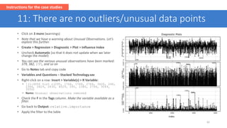 11: There are no outliers/unusual data points
• Click on 3 more (warnings)
• Note that we have a warning about Unusual Obs...