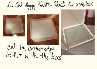 6. Cut foggy Plastic Sheets For sidebox
..
cut the corner
edge
to fit with the box .
 