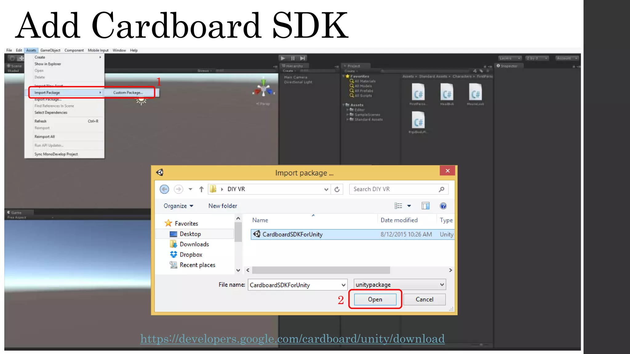 Add Cardboard SDK
1
2
https://developers.google.com/cardboard/unity/download
 