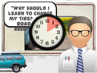“Why should I
   Introduction
learn to change
my tire? I have
   road side
  assistance.”
 