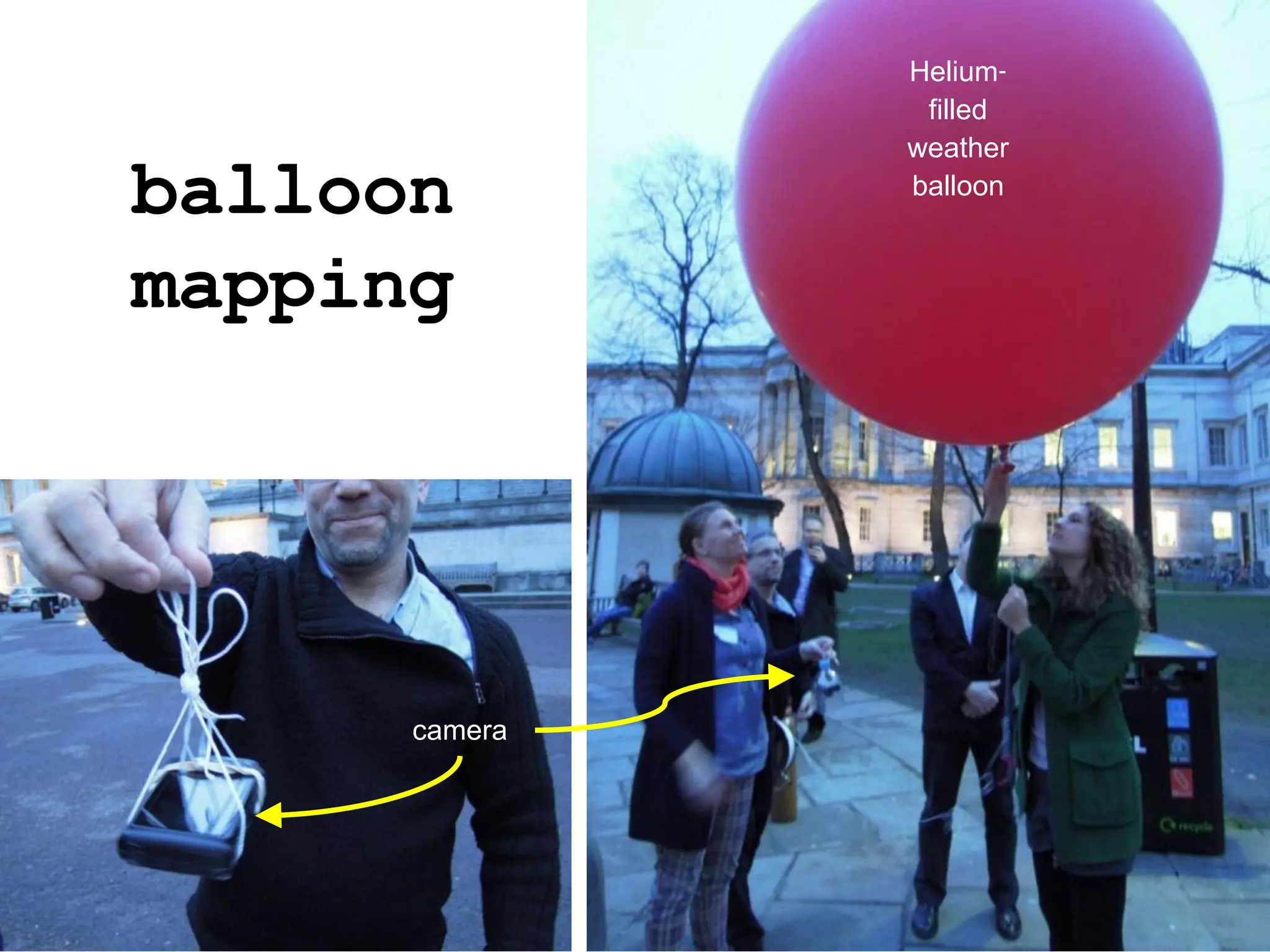Helium-
                filled
               weather
balloon        balloon


mapping




      camera
 