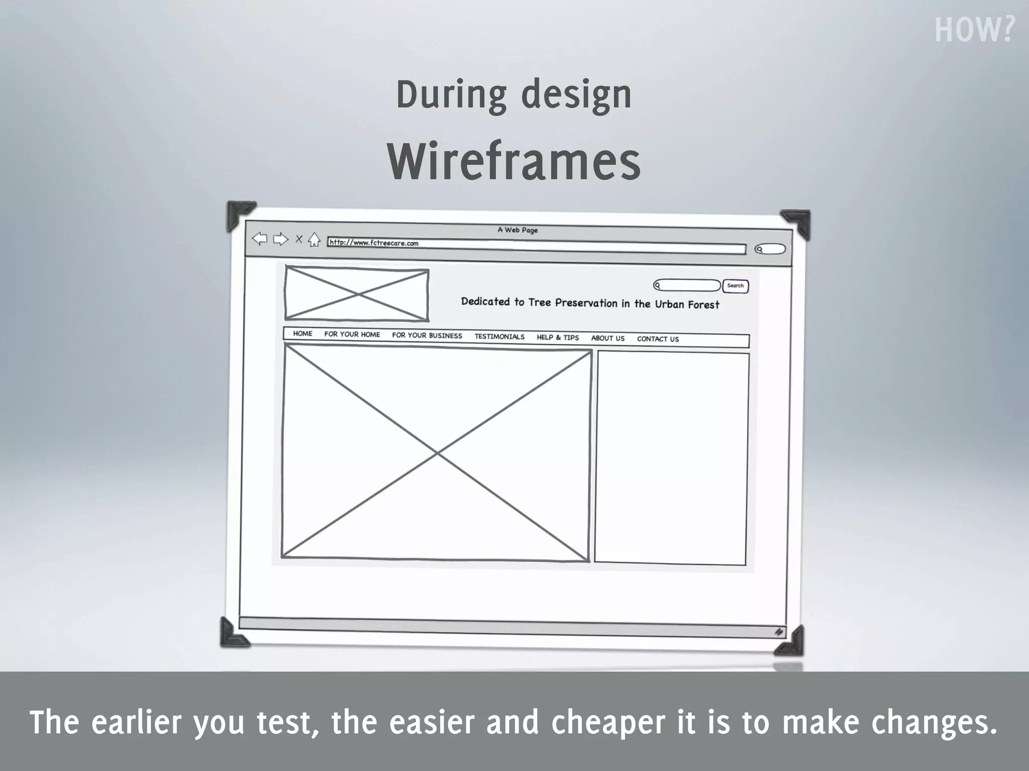 HOW?
                         During design
                        Wireframes




The earlier you test, the easier and cheaper it is to make changes.
 