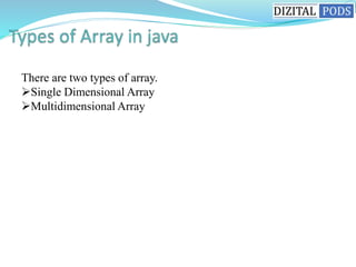 There are two types of array.
Single Dimensional Array
Multidimensional Array
 