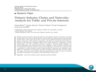 A system dynamics approach to chain/network analysis in the primary industry sector