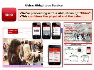 Ubira: Ubiquitous Service

•We’re proceeding with a ubiquitous pjt “Ubira”.
•This combines the physical and the cyber.




                                              36
 
