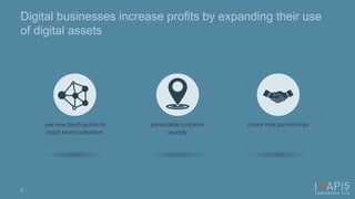 Digital businesses increase profits by expanding their use 
of digital assets 
use new touch points to 
reach more customers 
create personalize customer new partnerships 
journey 
8 
 