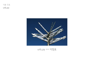 기본 구조
urls.py == 이정표
urls.py
 