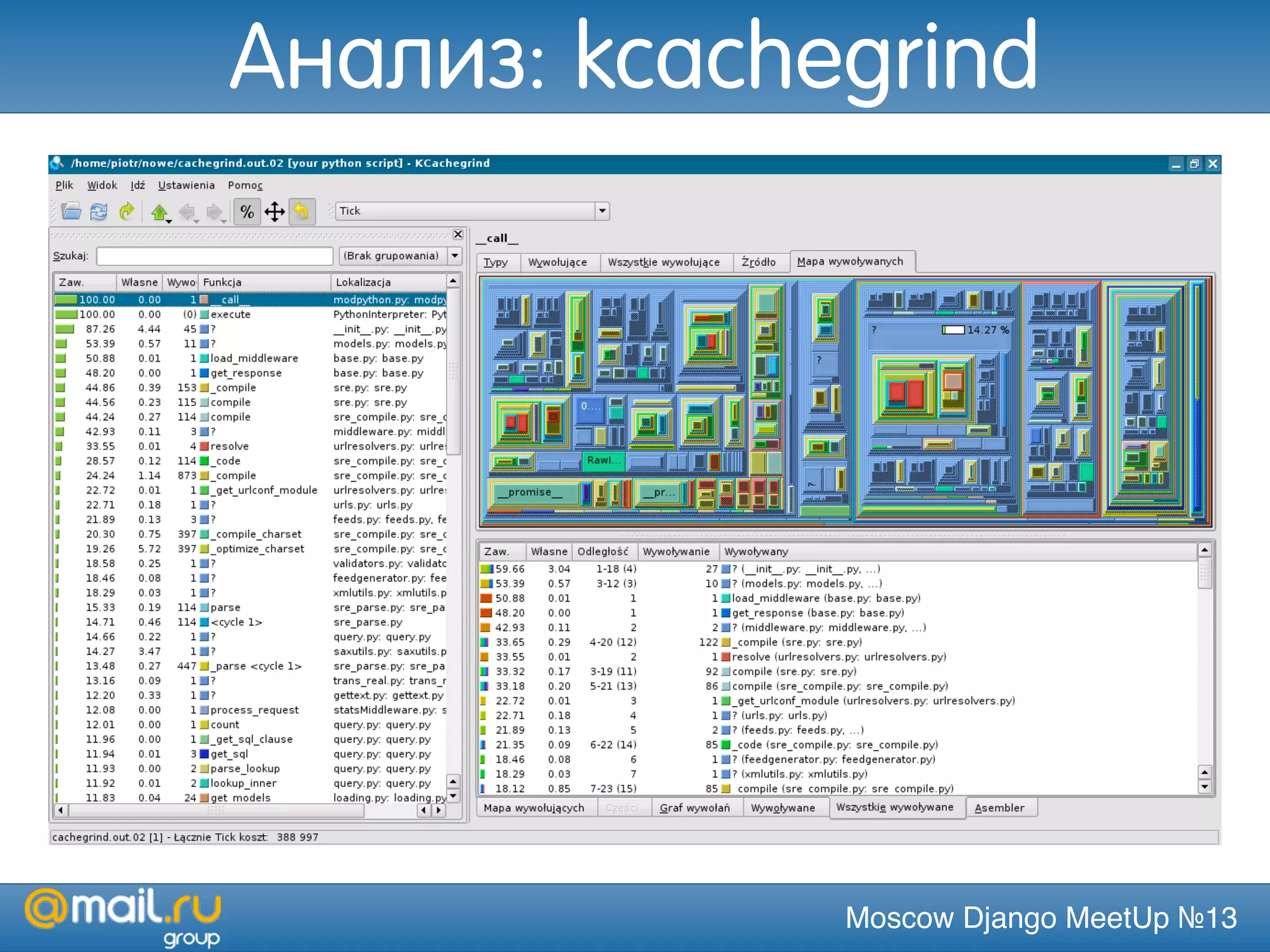 Moscow Django MeetUp №13
Анализ: kcachegrind
 