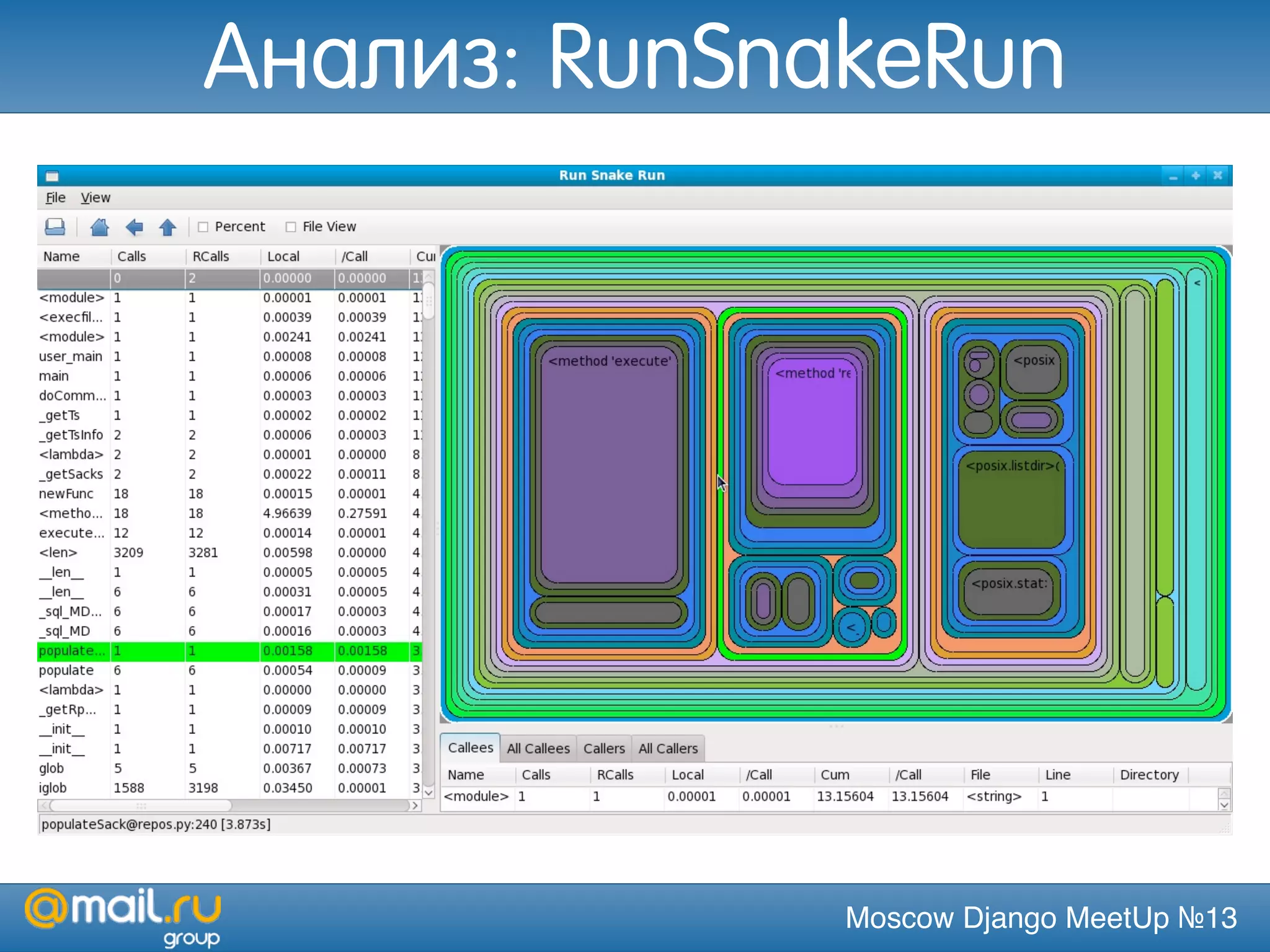 Moscow Django MeetUp №13
Анализ: RunSnakeRun
 