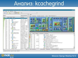 Moscow Django MeetUp №13
Анализ: kcachegrind
 