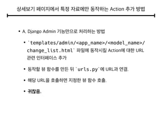 templates/admin/<app_name>/<model_name>/
change_list.html
urls.py
 