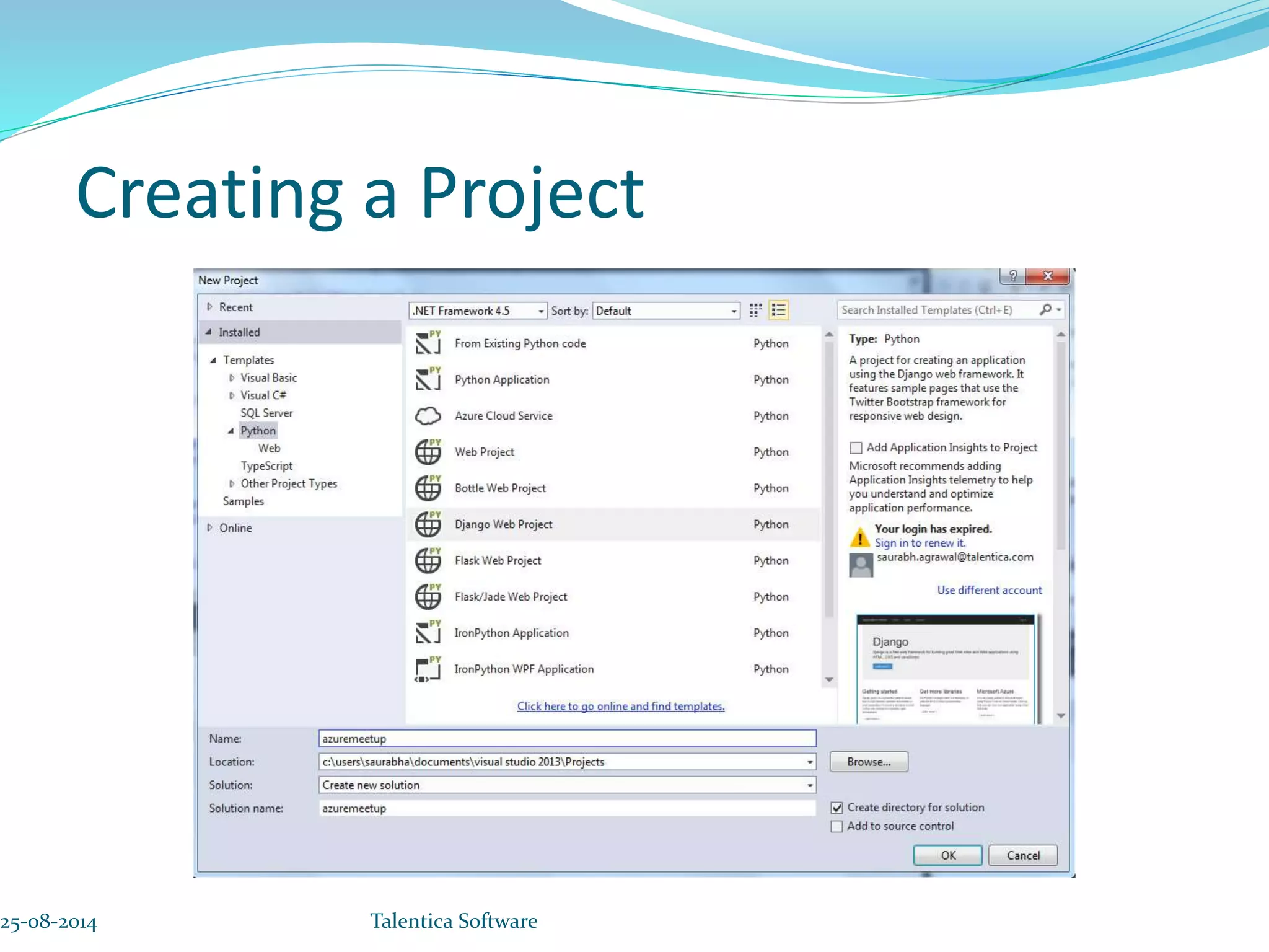 Creating a Project 25-08-2014 Talentica Software 