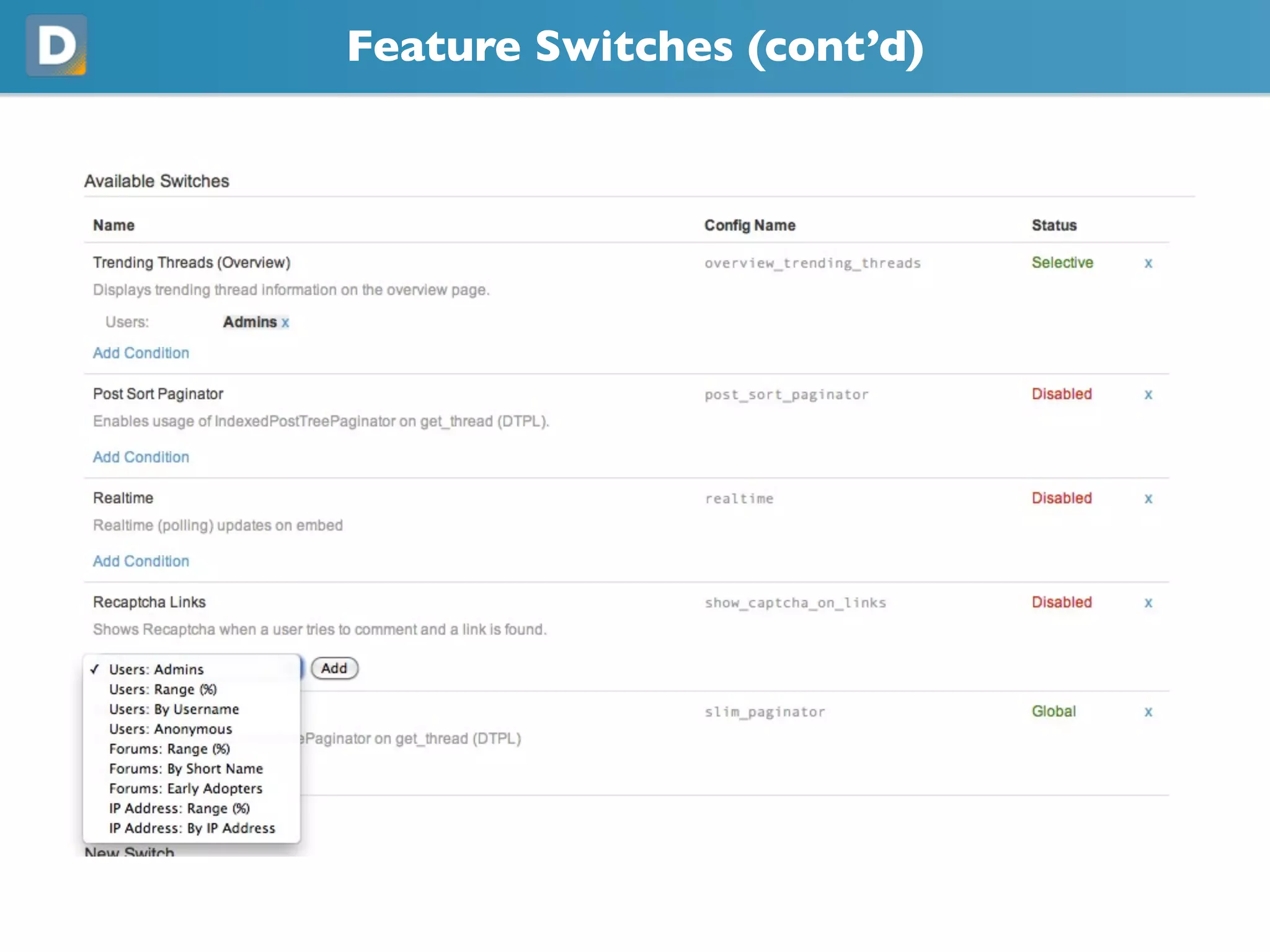 Feature Switches (cont’d)