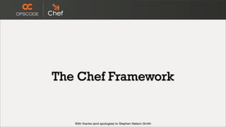 The Chef Framework


   With thanks (and apologies) to Stephen Nelson-Smith
 