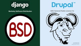 @kattekrab
#djangoconau
GNU General Public License V2Berkeley Software Distribution
 