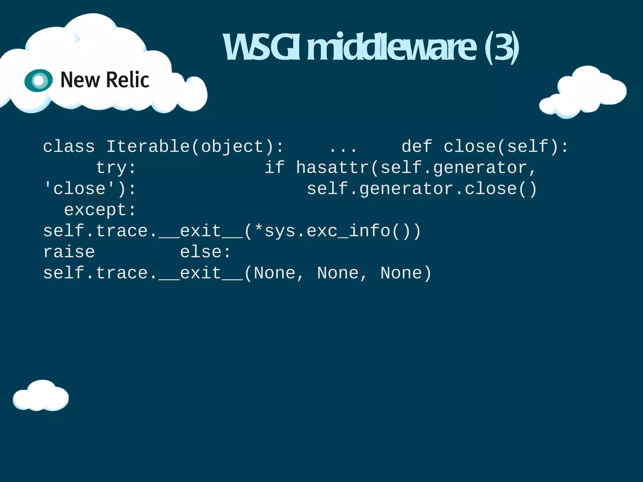 WSGI application (1)


@decorator
def application(environ, start_response):
    status = '200 OK'
    start_response(status,
            [('Content-type', 'text/plain'),])

    time.sleep(1.0)
    return ['Is @pydanny here yet?']
 