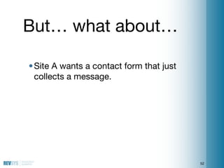 But… what about…

• Site A wants a contact form that just
  collects a message.




                                      ...