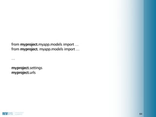 from myproject.myapp.models import …
from myproject. myapp.models import …

…

myproject.settings
myproject.urls




     ...